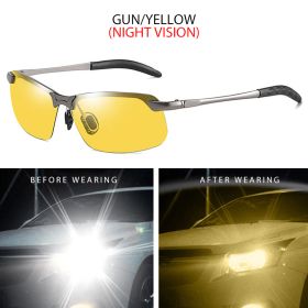 FUQIAN Photochromic Sunglasses Men Women Vintage Metal Polarized Sun Glasses For Male Night Vision Driving Sunglass (Lenses Color: Gun Yellow, Frame Color: polarized)