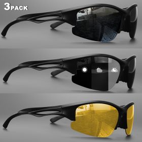 1/3PACK New half-rim polarized sports sunglasses Colorful lenses Unisex suitable for driving, fishing, outdoor recreation (Lenses Color: 3PACK-2)