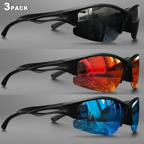1/3PACK New half-rim polarized sports sunglasses Colorful lenses Unisex suitable for driving, fishing, outdoor recreation (Lenses Color: 3PACK-1)
