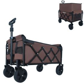 Expandable Dual-Layer Utility Wagon with 100% Extra Space - Grocery Cart for Camping, Shopping, Sports, Gardening, Fishing, Supports 225lbs, Brown (Color: as Pic)