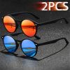 2 Pieces Fashion Vintage oval Sunglasses Men Women Fishing Driving Man Luxury Brand Designer Sun Glasses Anti-Glare Retro Eyewea