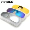 VIVIBEE Siamese Men Square Clip on Polarized Night Driving Glasses with Yellow 2023 Fishing Women Sunglasses Clips