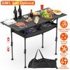 Portable Folding Camping Table With Adjustable Height Hanging Net Rustproof Carbon Steel Foldable Roll-Up Camping Table for Picnic Camping Hiking Beac