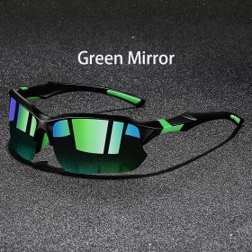 Fashion Vintage Half Frame Fishing Cycling Sports Sunglasses Men Women Running Mountainering Sport Man Sun Glasses UV400 Eyewear (Lenses Color: GreenMirror)