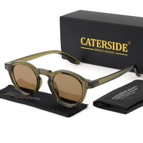 CATERSIDE Round Polarized Sunglasses Men Vintage TR90 Frame High-Quality Sun Glasses for Women Driving Fishing Eyewear UV400 (Lenses Color: C10CA Olive Brown, Frame Color: as photo show)