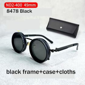 Hand Made Men Round Dimming Sunglasses Fishing Nd9 Adjustable Polarized SunGlasses UV Retro Punk Men Round Sunglasses (Lenses Color: 4878 black  49mm)
