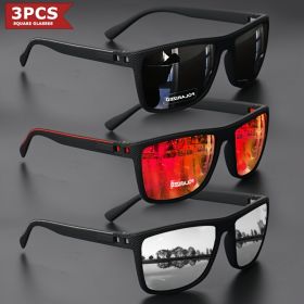2025 New Square Frame Polarized Sunglasses High-Quality Spring Hinges Multicolor Coated Lenses for Vacation Driving Fishing UV P (Lenses Color: 3PCS-3)