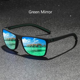 Classic Vintage Check Pattern Square Polarized Sunglasses Men Women Fashion Fishing Driving Man Sun Glasses UV400 Retro Eyewear (Lenses Color: Green Mirror)