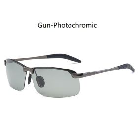 Men Photochromic Polarized Sunglasses Driving Fishing Chameleon Glasses Change Color Sun Glasses Day Night Vision UV400 Eyewear (Lenses Color: BS4034Gun-Photochrom)