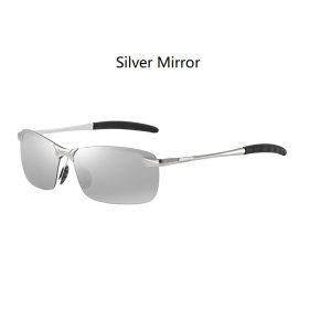 Classic Metal Men Polarized Sunglasses Fashion Driving Fishing Half Frame Retro Sun Glasses Luxury Brand Designer Eyewear UV400 (Lenses Color: 3043(Silver Mirror))