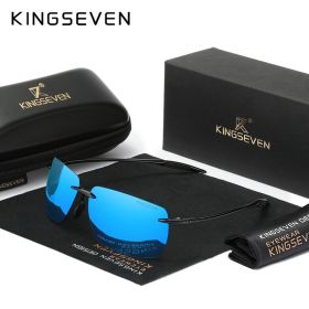 KINGSEVEN Brand New Rimless Sunglasses Polarized UV400 Men Driving Ultralight Rectangle Frameless Glasses Women Fishing Eyewear (Lenses Color: Blue)