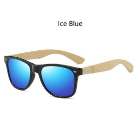 Fashion Bamboo Wood Vintage Square Sunglasses Men Women Luxury Brand Designer Sun Glasses Wooden Driving Fishing UV400 Eyewear (Lenses Color: 1502Z(Ice Blue))