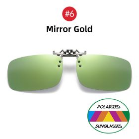 VIVIBEE Mirror Blue Flip Up Clip on Sunglasses Fishing Men Square Polarized Lens Metal Night Vision Driving UV400 Women Glasses (Lenses Color: 6 Mirror Gold, Frame Color: Without Plastic Case)