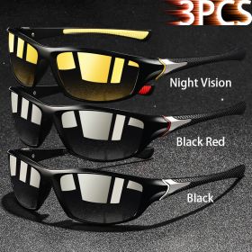 1-2-3 Pieces Vintage Sports Sunglasses Men Women Fishing Running Cycling Mountaineering Sport Man Sun Glasses Anti-Glare UV400 (Lenses Color: Night-BlackRed-Black)