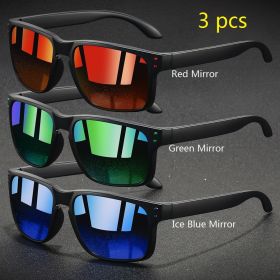 3 PCS Fashion Vintage Square Sunglasses Men Women Fishing Driving Man Luxury Brand Designer Sun Glasses Anti-Glare Eyewear UV400 (Lenses Color: Red-Green-IceBlue)