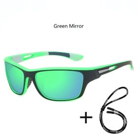 Fashion Polarized Sports Sunglasses With Chain Men Women Brand Designer Retro Sun Glasses Cycling Climbing Fishing UV400 Eyewear (Lenses Color: Chain-D557GreenMirro)