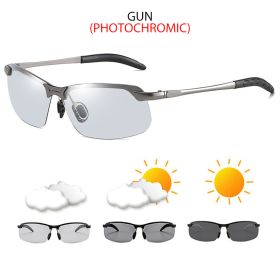 Fashion Half Frame Photochromic Sunglasses Men Women Classic Chamelon Polarized Sun Glasses Male Vintage Fishing Driving Shades (Lenses Color: Gun Photochromic)