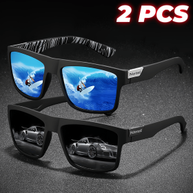 Retro Square Polarized Sports Sunglasses Lightweight UV400 for Fishing Driving Unisex Vintage Outdoor Eyewear (Lenses Color: 2PCS-3)