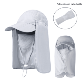 VisBeaut Sun Hat; Fishing Cap; Baseball Cap; Neck Cover With Face Mask For Outdoor Sports (Color: Light Grey)