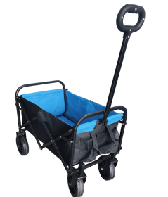 Mini Folding Wagon Garden Cart Shopping Cart Outdoor Camper Wagon Tools Cart (Color: Blue)