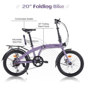 20" Folding Bike Steel Frame 7 Speed City Bike (Color: as picture)