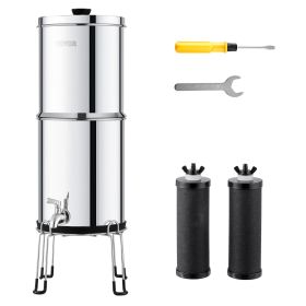 VEVOR 2.25G Gravity-fed Water Filter Countertop System Stainless Steel 2 Filters (Filter Cartridge Material: Activated Carbon + Ultrafiltration Membrane Filter Cartridge, Water Purification Bucket Capacity: 2.25 gal)