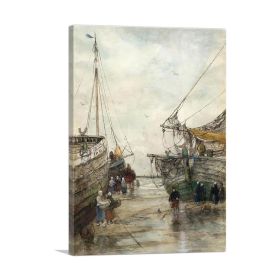 Fishing Boats On The Beach At Ebb Tide 1831 (Type: Standard Framed Canvas Print, size: 16" x 12" / 42cm x 30cm (approx))