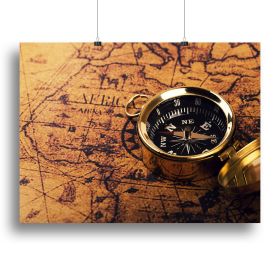 compass on vintage world map Canvas Print or Poster (Type: Standard Framed Canvas Print, size: 16" x 12" / 42cm x 30cm (approx))