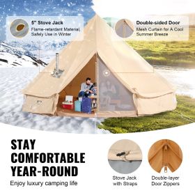VEVOR 3-5 Person Canvas Glamping Bell Tent, Breathable Waterproof Yurt Tent with Stove Jack and Detachable Side Wall for Family Camping (Tent Type: Mongolian Yurt Tent, Diameter: 3 m)