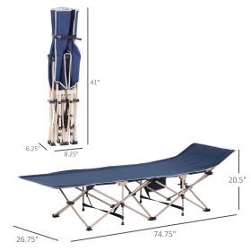 Outsunny Folding Camping Cot for Adults with Carry Bag, Side Pocket, Outdoor Portable Sleeping Bed for Travel, Camp, Vacation, 330 lbs. Capacity, Blue (Color: as Pic)