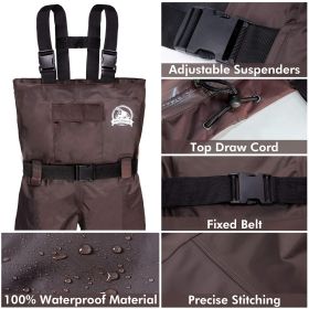 UPGRADE Fishing Waders for Men&Women with Boots Waterproof;  Nylon Chest Wader with PVC Boots & Hanger Brown (Color: Brown, size: Men 11/Women 13)