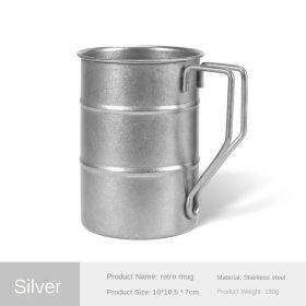 Outdoor stainless steel mug large capacity beer mug retro tea cup old wide mouth mug camping mug self-drive (select: Stainless steel mug-Silver)