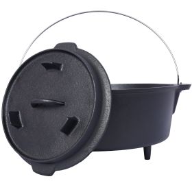 pre-Seasoned Cast Iron Dutch Oven With Skillet Lid, Outdoor Camping Deep Pot for Camping Fireplace Cooking BBQ Baking Campfire, Leg Base,6 Quart (Color: as Pic)