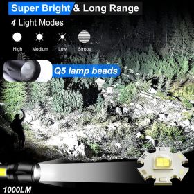 Mini Led Flashlight With Storage Box Portable Rechargeable Zoom Flashlight Waterproof Torch Lamp Lantern Camping Lights Outdoor (Emitting Color: 2pcs, Ships From: China)