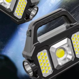 Portable Camping Fishing Multi-Modes Solar Powered USB Rechargeable Light (Type: Flashlights, Color: Black A)