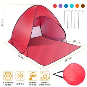 Pop Up Beach Tent Shade Shelter Anti-UV Automatic Pop Up Waterproof Tent Canopy for 2/3 Man with Net Window Storage Bag (Color: Red)
