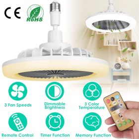 Ceiling Fan With Lights Remote Control 9.44in E27 Socket Fanlight with Dimmable Dimming Light Color Brightness 3 Fan Speed Timer Function (Option: Grey)